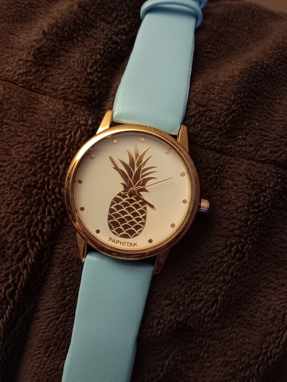 Pineapple Dial Watch with Light Blue Strap